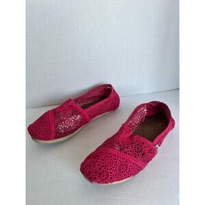 Toms Women’s Alpargata Moroccan Dark Pink Crochet Natural Cotton Flat Shoes Sz 8